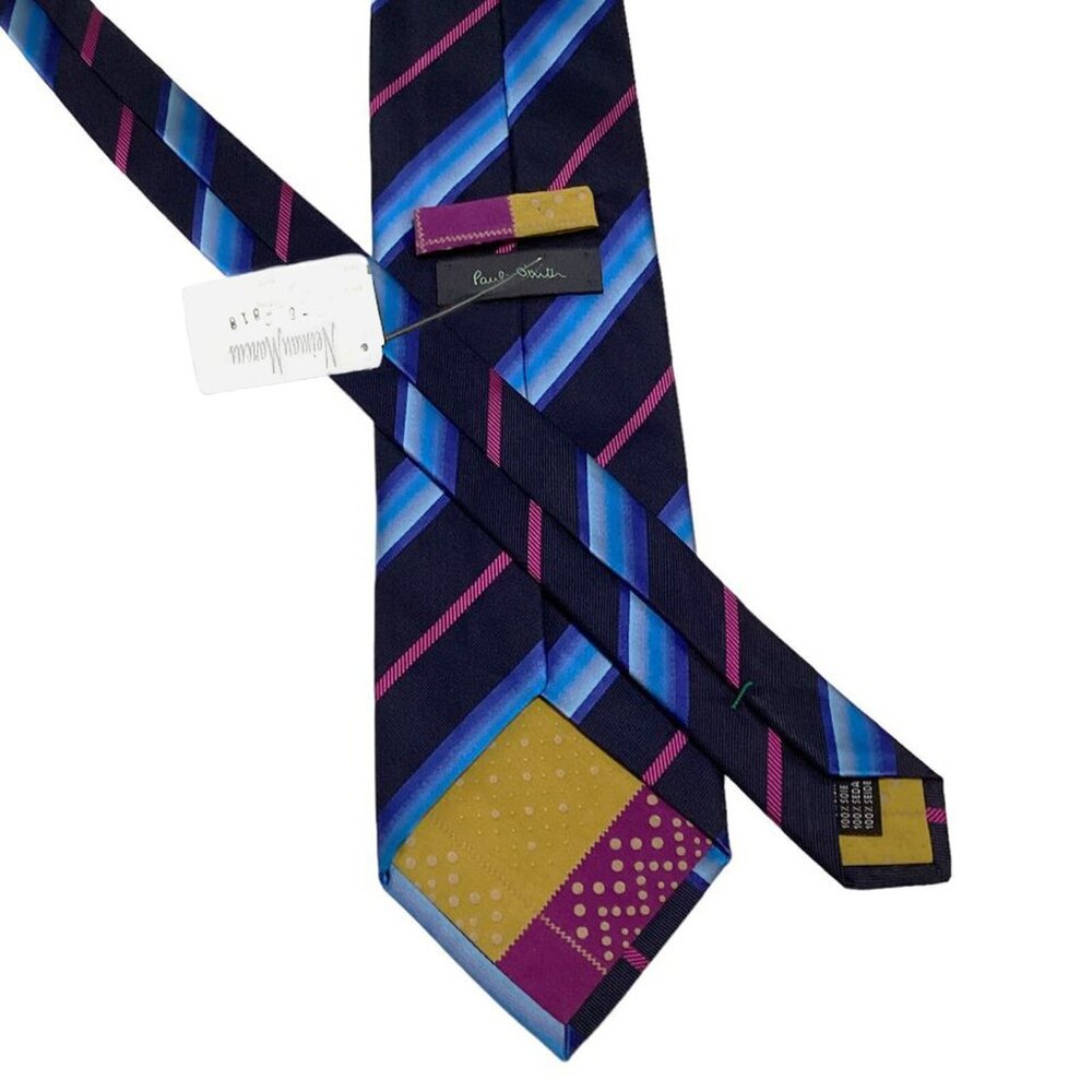 NEW Paul Smith Striped Silk Tie! Black With Blue & Purple Stripes  MADE IN ITALY